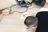 Archetypal Imagery's Vartan Arutyunian creates grain to disguise a board that stuck out on the floor.