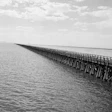 The Lucin Cutoff's railroad trestle pictured in 1971 (Library of Congress)