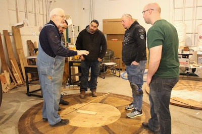 Howard Brickman (left) teaches during an Extreme Wood Floors school held by the International Wood Flooring Association in February 2019. Brickman's inspection course will be held Aug. 3-4.