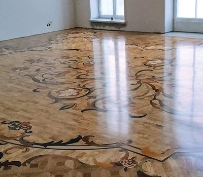Ledenev rejected CNC in favor of traditional methods for this parquet.