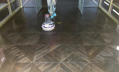 We completed the oil with our RS-16 slow-speed buffer, but then I always like to bring out my custom-built 800 rpm machine to give the floor a little burnish.