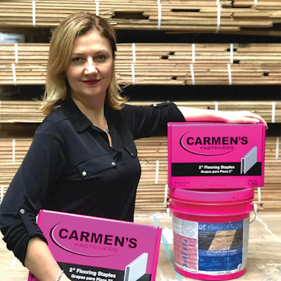 Carmen Muntean, A&B Hardwood Flooring Supplies, Chicago. On wood flooring being viewed as a man's world: 'It is our responsibility, as women, to change that perception by showing that we are here to bring value to the industry in our unique way. Therefore, we should help and support each other.'