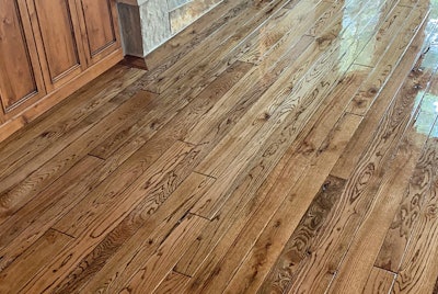 Contrary to popular belief, the sheens of previous coats won't affect the sheen of the final topcoat (but they might affect clarity). Courtesy of Nature Floors, Layton, Utah