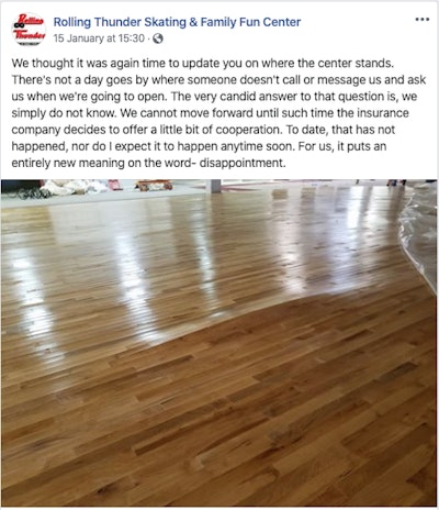 The company shared a photo of the warped maple flooring on its Facebook.