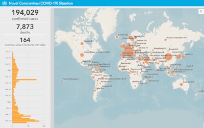 The global cases of coronavirus as of March 18. Source: World Health Organization