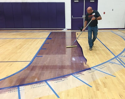 With the newer technology in the gym coating business, we were able to add color without painting the floor during this recoat.