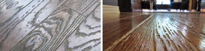 These photos both clearly show how destruction from steam mop use begins in the softer tissue of the wood.