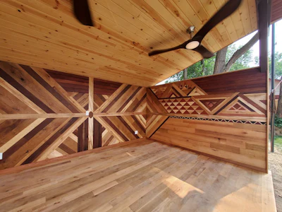 Hartsock completed the project in the nick of time for the wedding. Unfortunately, the flooring was hit by a sprinkler system not long after. Hartsock is slated to return to recoat the floor.
