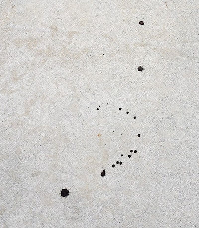 Unfortunately, stain spills on customers' concrete driveways and steps happen—in this case the contractor stained a T molding outside and the can lid wasn't tight as he walked back into the house.