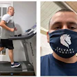 At left is a screen shot from the video of me waking up after 23 days in a coma. Three months later, it was incredibly difficult, but I was able to run a mile on the treadmill. Although I still have a hard time breathing through a mask, on Sept. 12 I was able to run the virtual Boston Marathon with my rucksack.