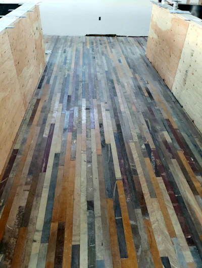 An image of the floor before the strategic sanding took place.