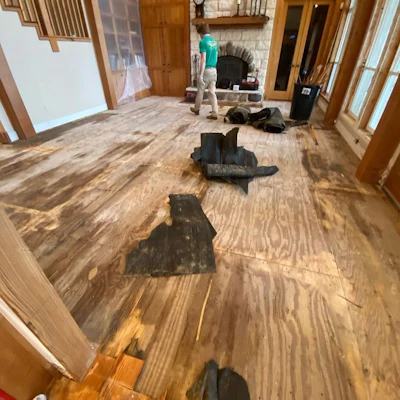 Kelley has been able to salvage some of the damaged floors so far, but others have had to be torn out completely.