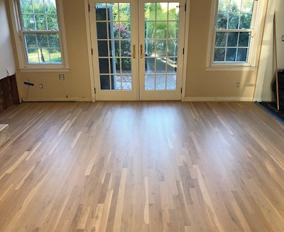 Finished white oak with two coats of Bona NordicSeal and three coats of Bona Traffic Naturale.