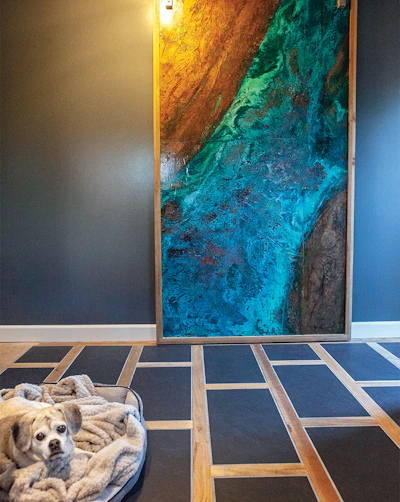 I milled raw cherry, maple and oak scraps and installed them with large tiles for this project in my own home.