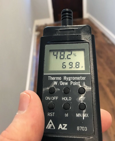 A thermo hygrometer, which measures both temperature and relative humidity, is a simple essential tool that every wood flooring pro should be using.