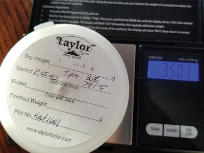 Once the test has been in place for the required time, you weigh the sealed container. (Photo courtesy of Angelo DeSanto)