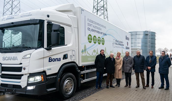 Bona and Scania hosted an event on November 30 to welcome Bona’s first electric truck to its facility in Limburg, Germany.