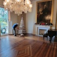 Scraps of antique flooring left over from jobs are now being crafted into Christmas trees by Washington, D.C.-based Universal Floors. This one is at the Decatur House, home to the White House Historical Association.