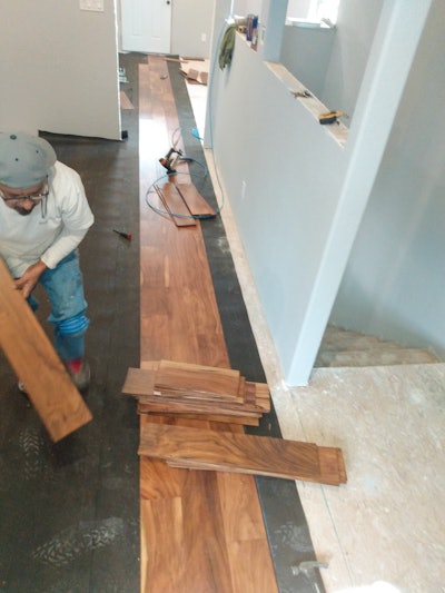 Even real wood flooring can have repetitive grain patterns in some boards, so you have to pay attention as you’re racking and installing to make sure there’s a good mix.