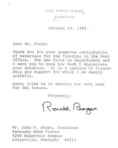 A letter of thanks from the president himself after the flooring was installed.