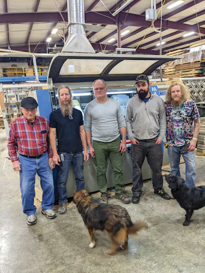 The Antes team (left to right): Richard Antes (aka 'Pops'), Jon Stedge (shop manager), Dan Antes, Iain MacDonald (CNC operator) and Thomas James (moulder and rough mill operations).