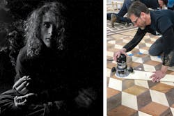 Me: Left, circa 1991 in my days as a rocker, and, right, at a wood flooring school in 2019.