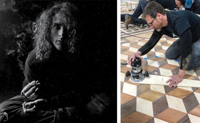 Me: Left, circa 1991 in my days as a rocker, and, right, at a wood flooring school in 2019.