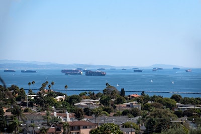 A backlog of container ships seen at the Port of Los Angeles in July 2021.