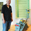 Karl Lägler with one of the first Hummel belt machines ever produced.