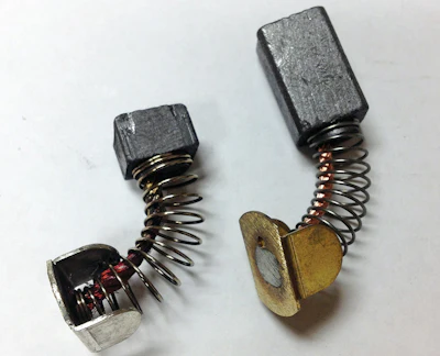 Here are two brushes side by side: The one on the left is worn out, and the one on the right is brand new. Edger manufacturers recommend that brushes be replaced about every 600 hours. They aren't expensive, and that's cheap insurance to keep your edger running and prevent expensive damage.