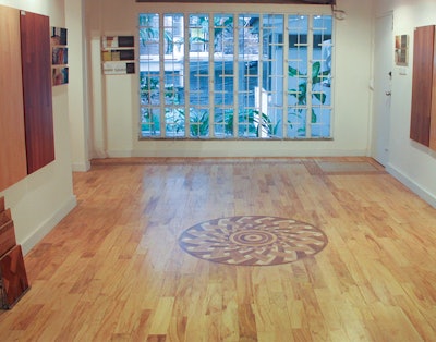 The Bentwood showroom features a medallion hand sawn using a fretsaw.