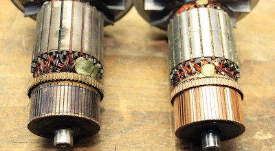 In the commutator on the left, you can see where the motor has actually been burned from being run with worn-out brushes. The one on the right shows what it should look like.