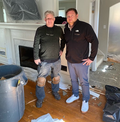 Don Feighan (left) was the person who taught Craig how to edge. When he was tired of running his own business, he came to work for us, and he's now our staircase guy.
