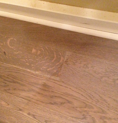 If you're not careful when doing gray stain on white oak, you end up with this - the dreaded tannin mark.