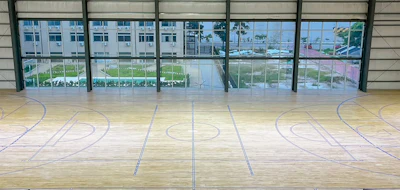 This gym floor is completely taped out and ready for paint. This is a good time to check with the job site superintendent and/or architect to make sure these lines are exactly where owners want them, as it’s easier to change now than after you paint!
