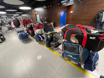 Supplies, which included medicine and nutritional supplements, being brought through customs.