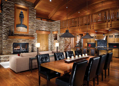 Natural materials like wood and stone are prominent, but iron-a reflection of the area's industrial past-offers a man-made complement.
