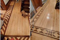 A 'before' of the flooring on the left, and the 'after' on the right.