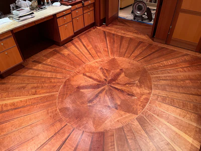 The curly cherry floor after re-oiling and waxing.
