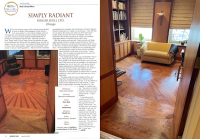 The 2005 article about the original winning floor, left, and the floor today after restoration from water damage.