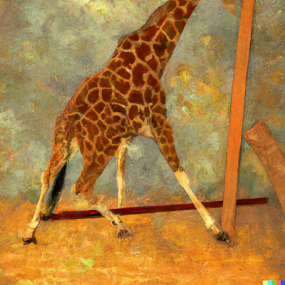 Dall·e 2022 09 30 10 37 57 An Impressionist Painting Of A Giraffe Installing A Wood Floor