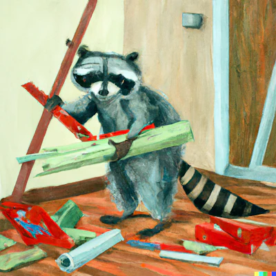 Dall·e 2022 11 02 15 54 35 Painting Of Raccoon Stealing Flooring Tools
