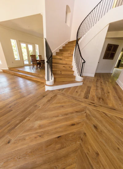 We wire-brushed and hand-beveled this Monarch French oak before coating it with Bona Craft Oil in “Air.”