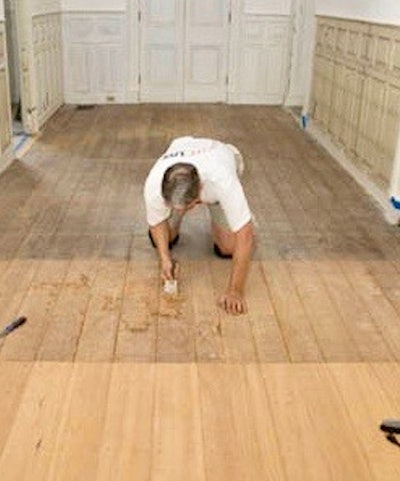 Here I am working on cleaning the wood floors at Montpelier.