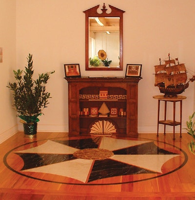 Different faux finishing effects can combine for a dramatic focal point, such as this faux stone inlay in the showroom of Port St. Joe, Fla.-based Decorative Flooring.