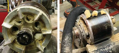 This buffer motor was so clogged that the dust solidified into the solid chunks you see in the photo at right.