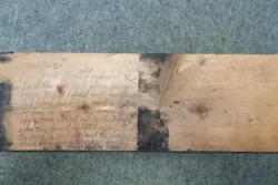 A floorboard with a 100-year-old wartime message on it was donated to the Louth County Museum in Dundalk, Ireland.