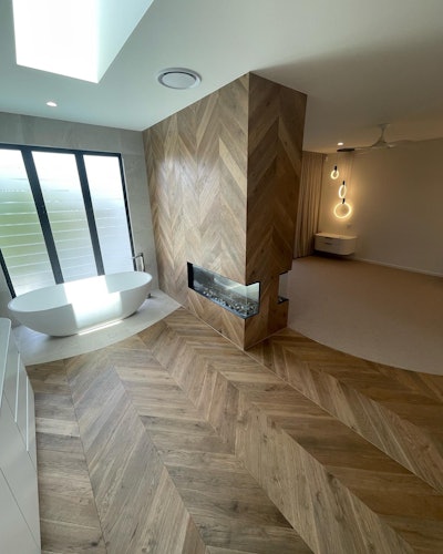 The floor and walls of this new build in Australia featured prefinished European oak.