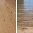 Flooring sold as “white oak” can have great variation. On the left, this true white oak, Quercus alba, is lighter and more uniform than the post oak (often sold as just “white oak”) on the right.