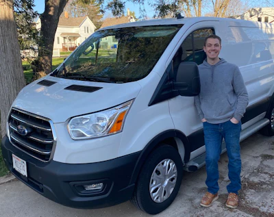 After a year of dealing with his “disaster” vehicle, Jazdzewski was able to upgrade to a new (and much quieter) work van.